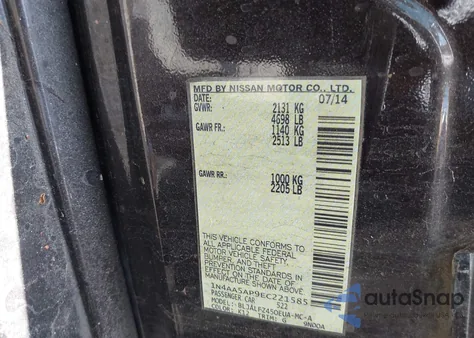 2014 Nissan Maxima 3.5 S/3.5 Sv from USA, damaged, VIN 1N4AA5AP9EC221585